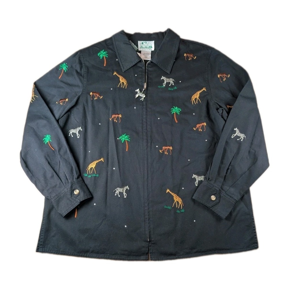 Vintage 1990 The Quacker Factory Safari Embroidered Jacket Made in Hong Kong